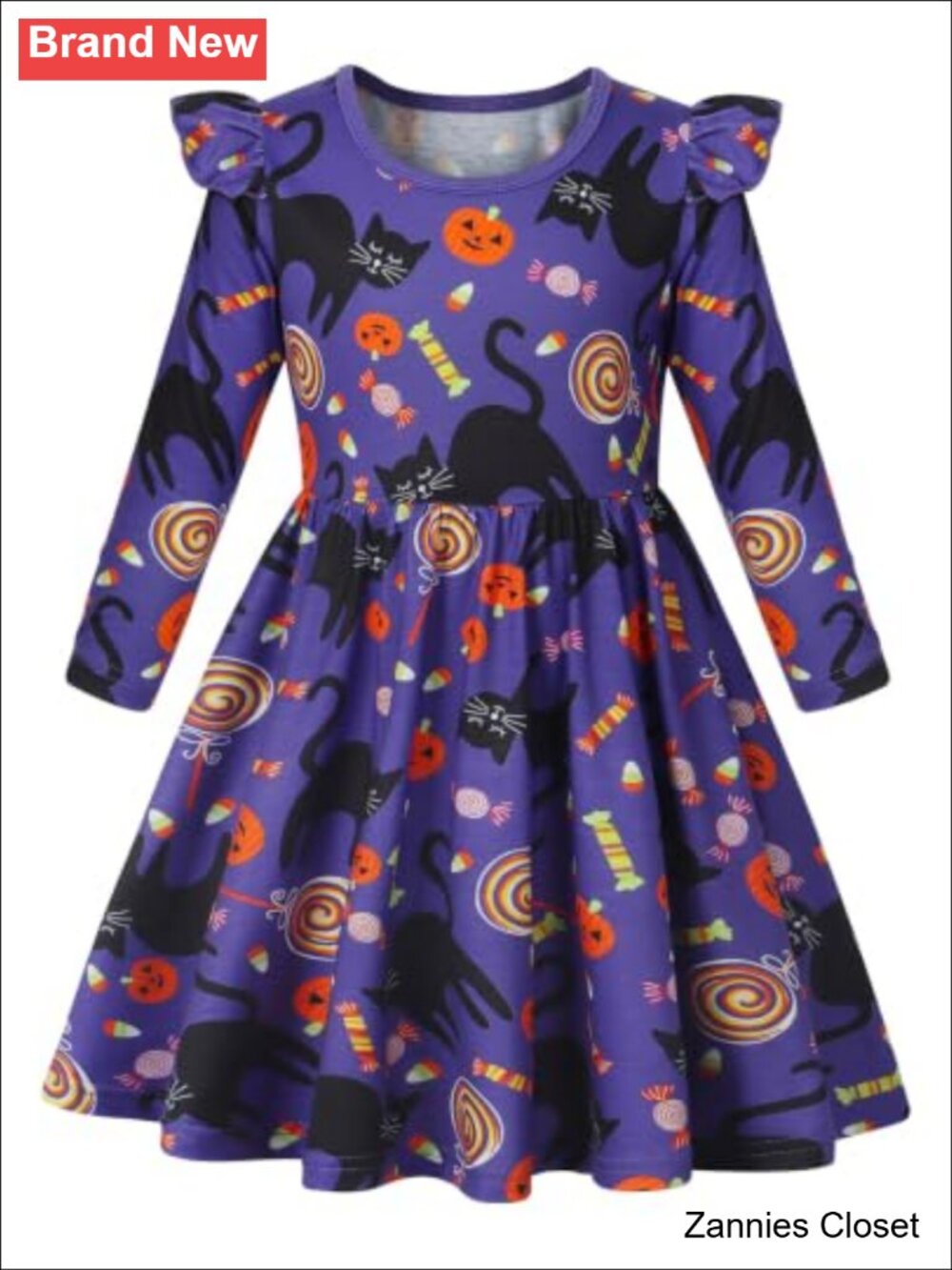 👻 Girls Long Sleeve A-Line Midi Casual Sundress Ruffled